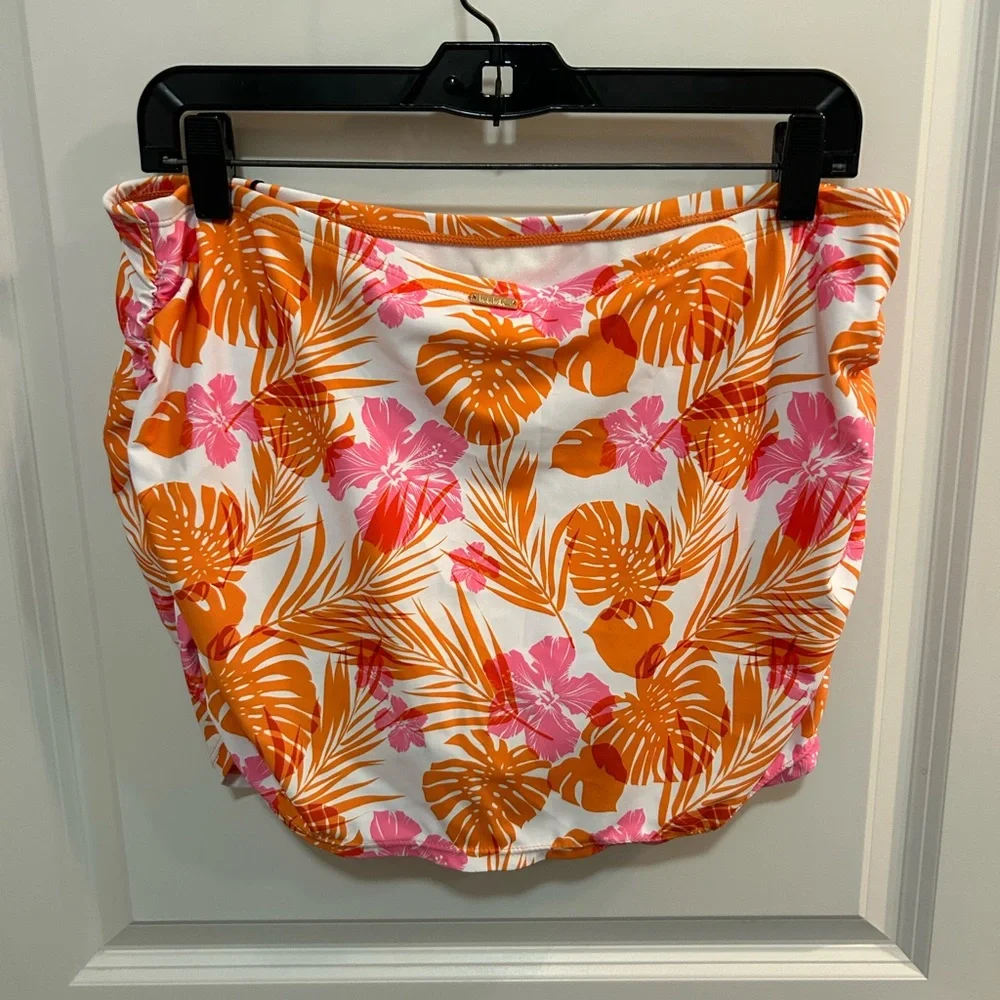 NWT Nicole Miller Tropical Swim Skirt Orange Pink Floral Cover-Up Bottom Size XL - Picture 2 of 8